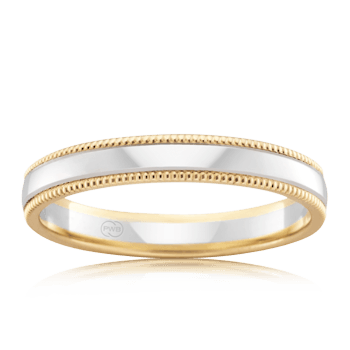 White Gold and Yellow Gold Womens Wedding Ring with Milgrain Pattern - Orsini Jewellers